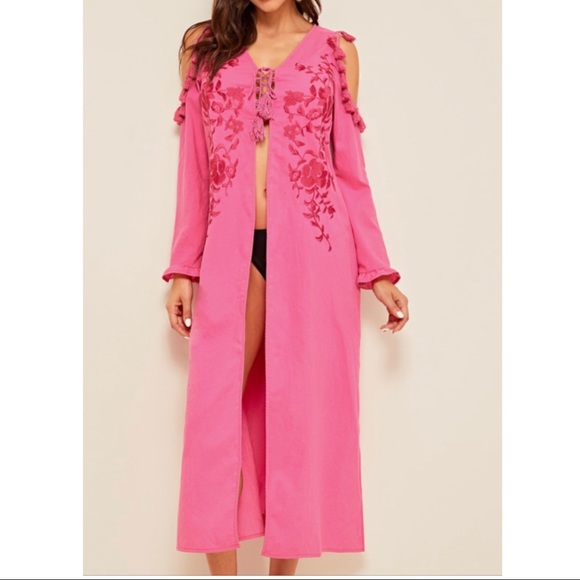Spense Accessories - Pink Embroidery Tassel Kimono